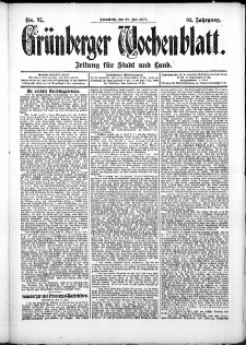 Grünberger Wochenblatt: Zeitung für Stadt und Land, No. 87. (20. Juli 1907)