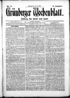 Grünberger Wochenblatt: Zeitung für Stadt und Land, No. 88. (23. Juli 1907)