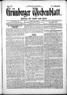 Grünberger Wochenblatt: Zeitung für Stadt und Land, No. 93. (3. August 1907)