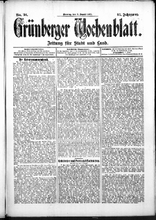 Grünberger Wochenblatt: Zeitung für Stadt und Land, No. 94. (6. August 1907)