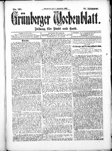 Gr&uuml;nberger Wochenblatt: Zeitung f&uuml;r Stadt und Land, No. 108. (7. September 1907)