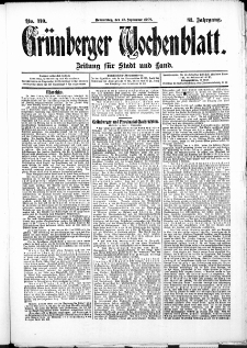 Grünberger Wochenblatt: Zeitung für Stadt und Land, No. 110. (12. September 1907)