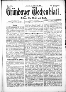 Grünberger Wochenblatt: Zeitung für Stadt und Land, No. 113. (19. September 1907)