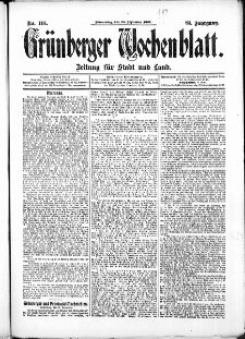 Grünberger Wochenblatt: Zeitung für Stadt und Land, No. 116. (20. September 1907)