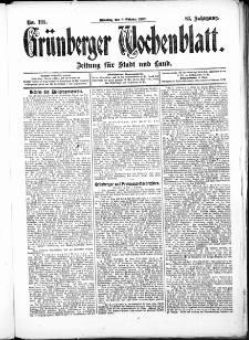 Grünberger Wochenblatt: Zeitung für Stadt und Land, No. 121. (8. Oktober 1907)