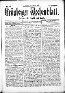 Gr&uuml;nberger Wochenblatt: Zeitung f&uuml;r Stadt und Land, No. 123. (12. Oktober 1907)