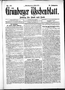 Grünberger Wochenblatt: Zeitung für Stadt und Land, No. 128. (24. Oktober 1907)