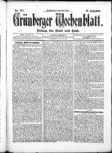 Gr&uuml;nberger Wochenblatt: Zeitung f&uuml;r Stadt und Land, No. 133. (5. November 1907)