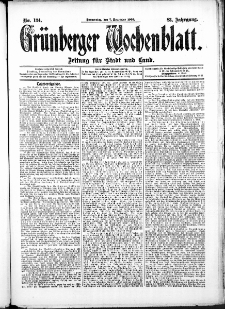 Gr&uuml;nberger Wochenblatt: Zeitung f&uuml;r Stadt und Land, No. 134. (7. November 1907)