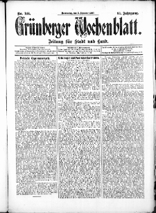 Gr&uuml;nberger Wochenblatt: Zeitung f&uuml;r Stadt und Land, No. 146. (5. December 1907)