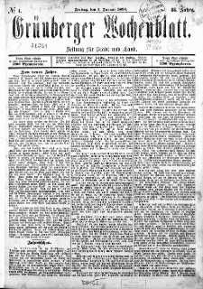 Grünberger Wochenblatt: Zeitung für Stadt und Land, No. 1. (1. Januar 1892)