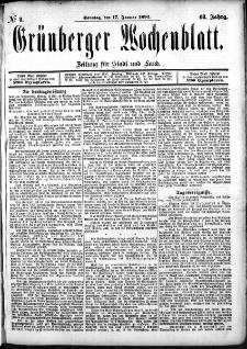 Grünberger Wochenblatt: Zeitung für Stadt und Land, No. 8. (17. Januar 1892)