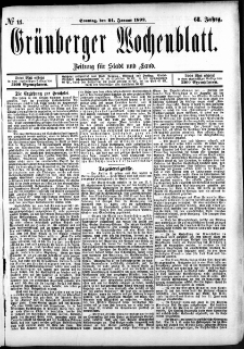 Grünberger Wochenblatt: Zeitung für Stadt und Land, No. 11. (24. Januar 1892)