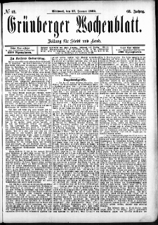 Grünberger Wochenblatt: Zeitung für Stadt und Land, No. 12. (27. Januar 1892)