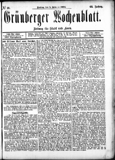 Grünberger Wochenblatt: Zeitung für Stadt und Land, No. 16. (5. Februar 1892)