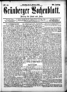 Grünberger Wochenblatt: Zeitung für Stadt und Land, No. 17. (7. Februar 1892)