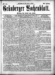 Grünberger Wochenblatt: Zeitung für Stadt und Land, No. 24. (24. Februar 1892)