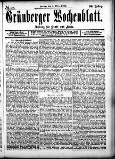 Grünberger Wochenblatt: Zeitung für Stadt und Land, No. 28. (4. März 1892)