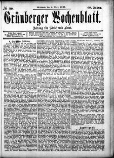 Grünberger Wochenblatt: Zeitung für Stadt und Land, No. 30. (9. März 1892)