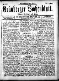 Grünberger Wochenblatt: Zeitung für Stadt und Land, No. 34. (18. März 1892)