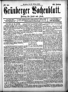 Grünberger Wochenblatt: Zeitung für Stadt und Land, No. 38. (27. März 1892)