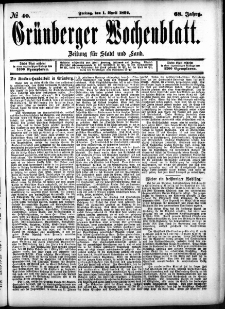 Grünberger Wochenblatt: Zeitung für Stadt und Land, No. 40. (1. April 1892)