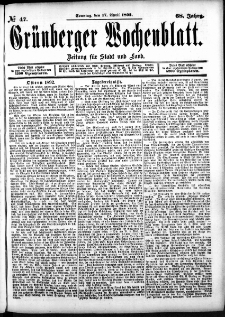 Grünberger Wochenblatt: Zeitung für Stadt und Land, No. 47. (17. April 1892)