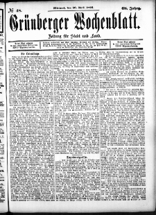Grünberger Wochenblatt: Zeitung für Stadt und Land, No. 48. (20. April 1892)