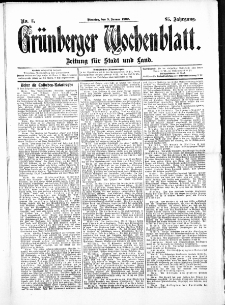 Grünberger Wochenblatt: Zeitung für Stadt und Land, No. 5. (9. Januar 1909)