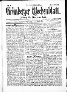 Grünberger Wochenblatt: Zeitung für Stadt und Land, No. 7. ( 3. Januar 1909 )