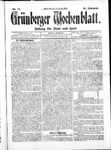 Grünberger Wochenblatt: Zeitung für Stadt und Land, No. 12. ( 28. Januar 1909 )