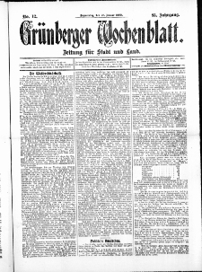 Grünberger Wochenblatt: Zeitung für Stadt und Land, No. 12. ( 28. Januar 1909 )