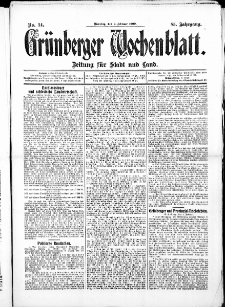 Grünberger Wochenblatt: Zeitung für Stadt und Land, No. 14. ( 2. Februar 1909 )