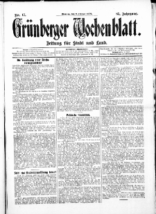 Grünberger Wochenblatt: Zeitung für Stadt und Land, No. 17. ( 19. Februar 1909 )