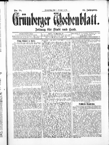 Grünberger Wochenblatt: Zeitung für Stadt und Land, No. 18. ( 11. Februar 1909 )