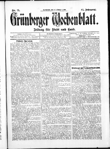 Grünberger Wochenblatt: Zeitung für Stadt und Land, No. 25. ( 27. Februar 1909 )