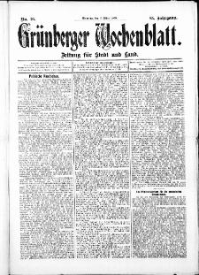 Grünberger Wochenblatt: Zeitung für Stadt und Land, No. 26. ( 2. März 1909 )