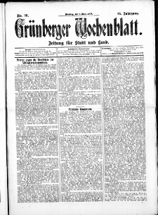 Grünberger Wochenblatt: Zeitung für Stadt und Land, No. 29. ( 9. März 1909 )