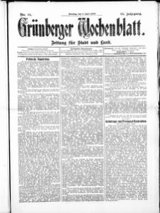 Grünberger Wochenblatt: Zeitung für Stadt und Land, No. 41. ( 6. April 1909 )