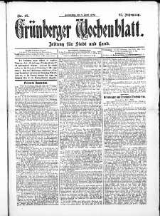 Grünberger Wochenblatt: Zeitung für Stadt und Land, No. 42. ( 8. April 1909 )