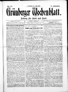 Grünberger Wochenblatt: Zeitung für Stadt und Land, No. 58. ( 15. Mai 1909 )
