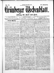 Grünberger Wochenblatt: Zeitung für Stadt und Land, No. 62. ( 25. Mai 1909 )