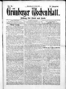 Gr&uuml;nberger Wochenblatt: Zeitung f&uuml;r Stadt und Land, No. 63. ( 27. Mai 1909 )