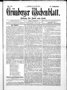 Grünberger Wochenblatt: Zeitung für Stadt und Land, No. 64. ( 29. Mai 1909 )