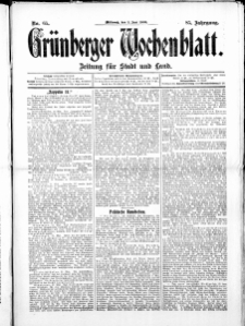 Grünberger Wochenblatt: Zeitung für Stadt und Land, No. 65. ( 2. Juni 1909 )