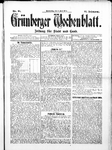 Gr&uuml;nberger Wochenblatt: Zeitung f&uuml;r Stadt und Land, No. 66. ( 3. Juni 1909 )