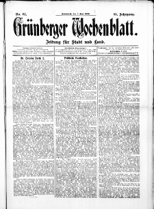 Grünberger Wochenblatt: Zeitung für Stadt und Land, No. 67. ( 5. Juni 1909 )