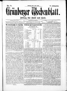 Grünberger Wochenblatt: Zeitung für Stadt und Land, No. 68. ( 8. Juni 1909 )