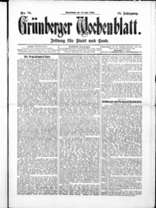 Grünberger Wochenblatt: Zeitung für Stadt und Land, No. 70. ( 12. Juni 1909 )