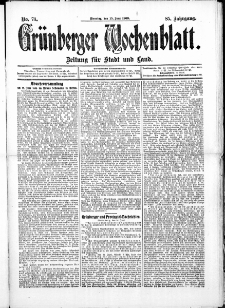 Grünberger Wochenblatt: Zeitung für Stadt und Land, No. 71. ( 15. Juni 1909 )